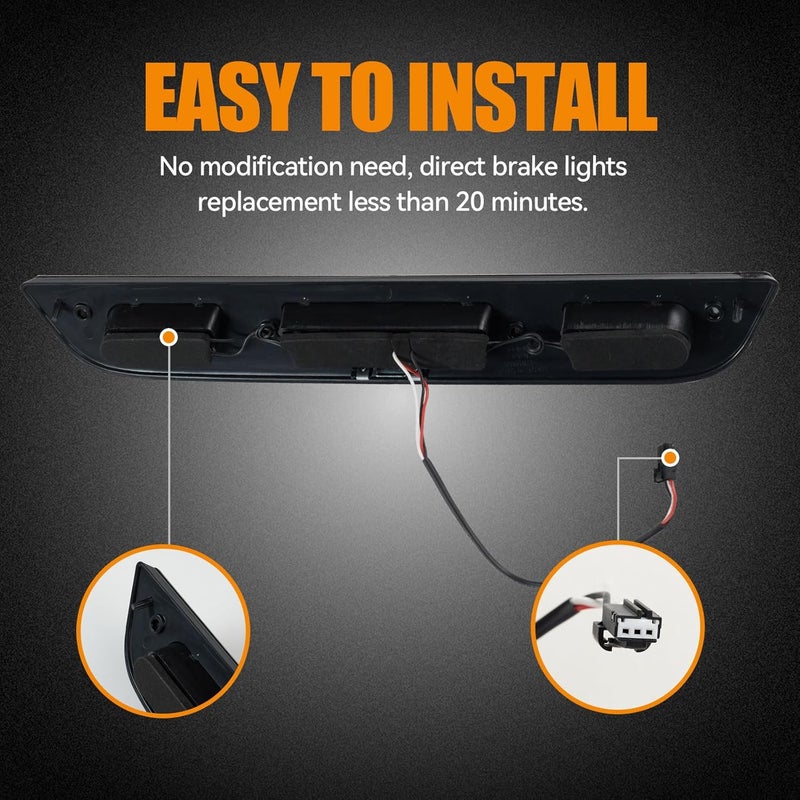 Cxdar Third 3rd Brake Light LED for 2015-2020 Ford F150, High Mount Rear Brake Lights Assembly for 2017-2020 F250/F350/F450 Super Duty, Waterproof Center Cab Lamp Stop Light (Black) - Image 4
